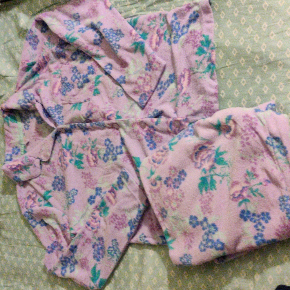 Pink K Purple Floral Fleece Pajamas M L